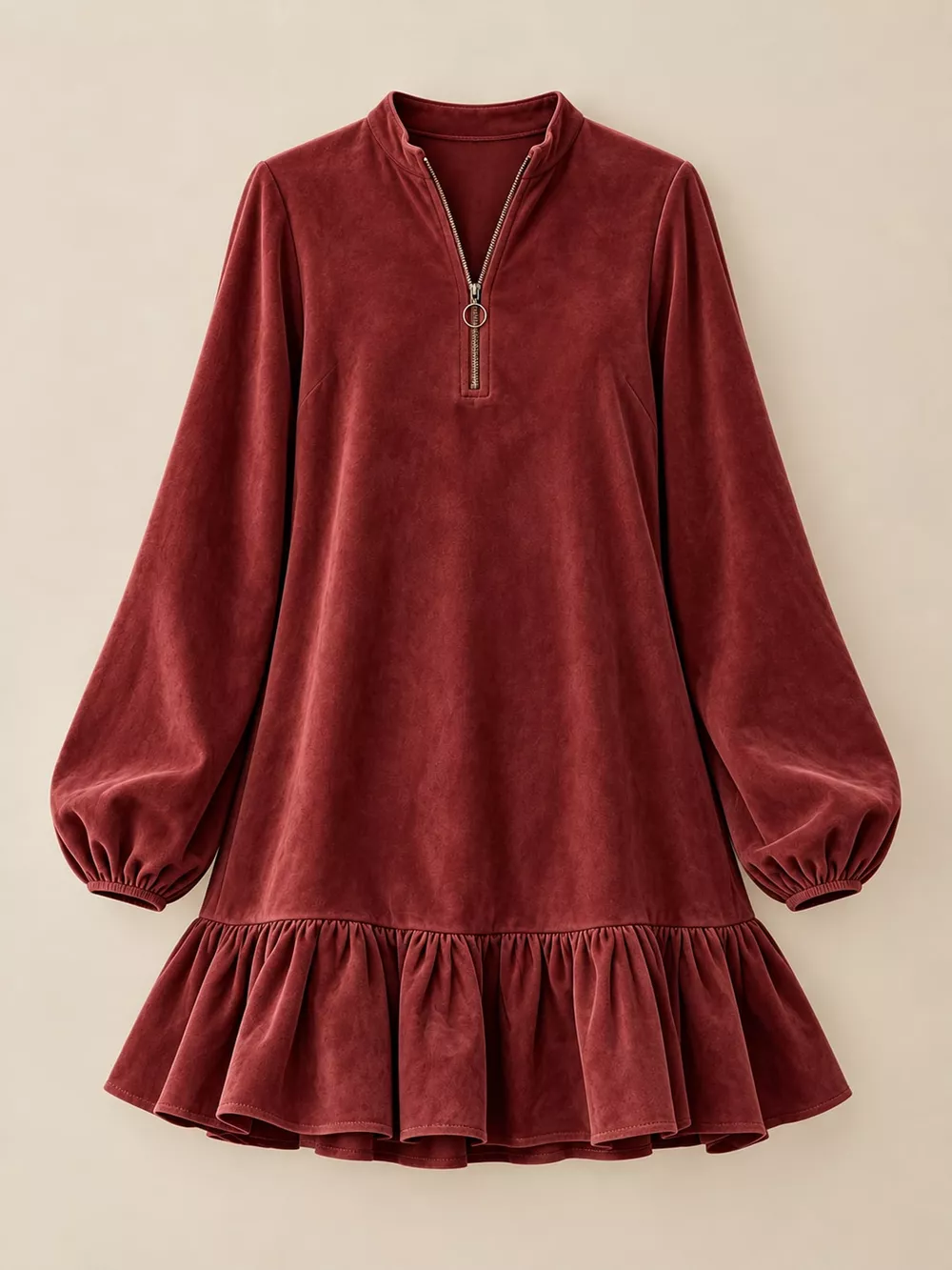 Quarter-Zip Ruffle Hem Mini Dress, image 9