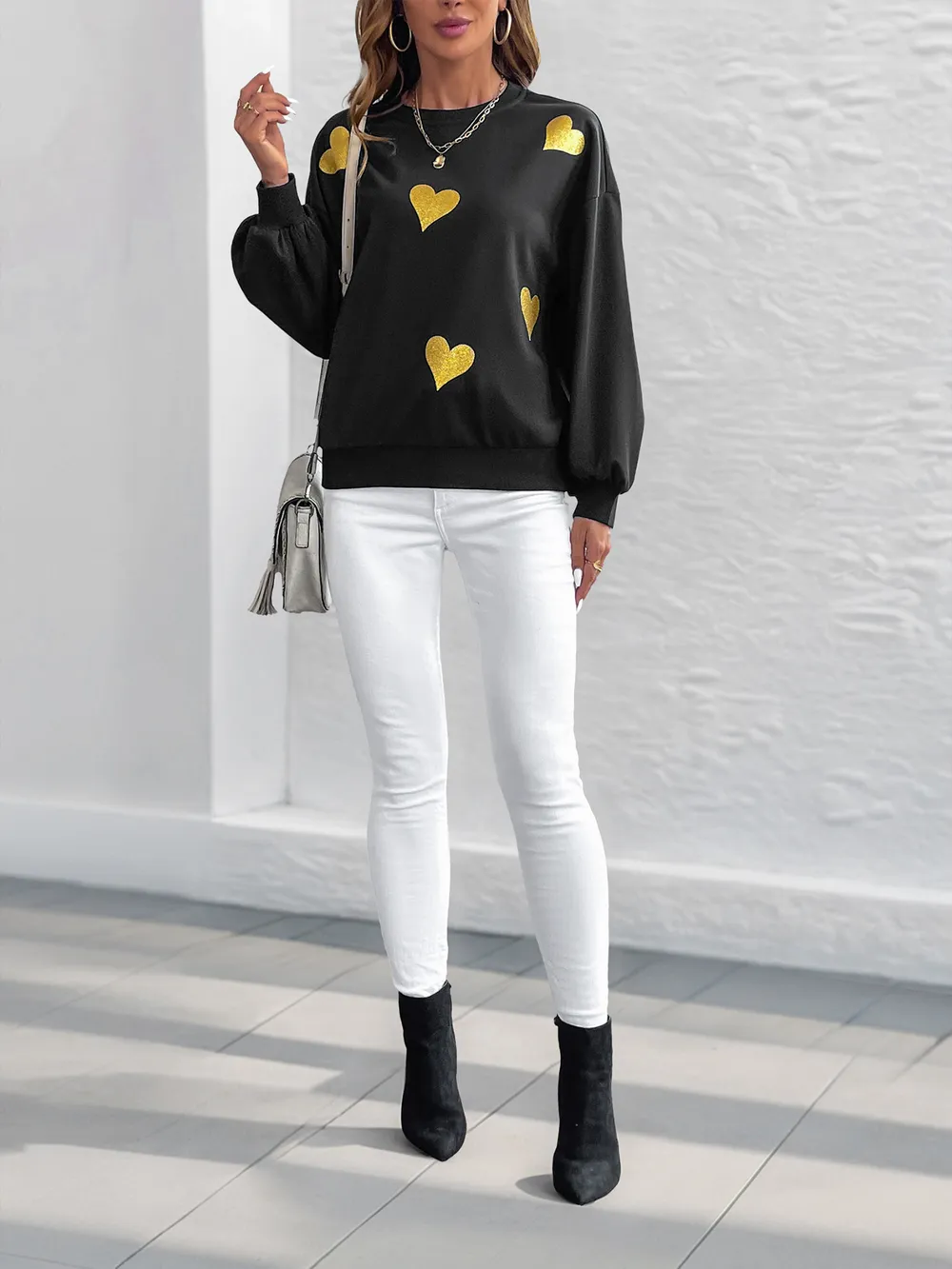 Heart Print Long Sleeve Sweatshirt, image 5