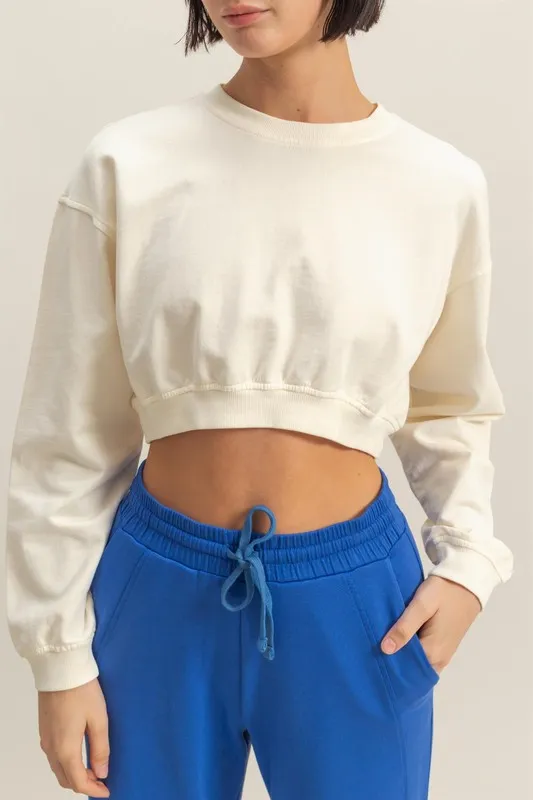 Crew Neck Long Sleeve Crop Sweatshirt, image 3