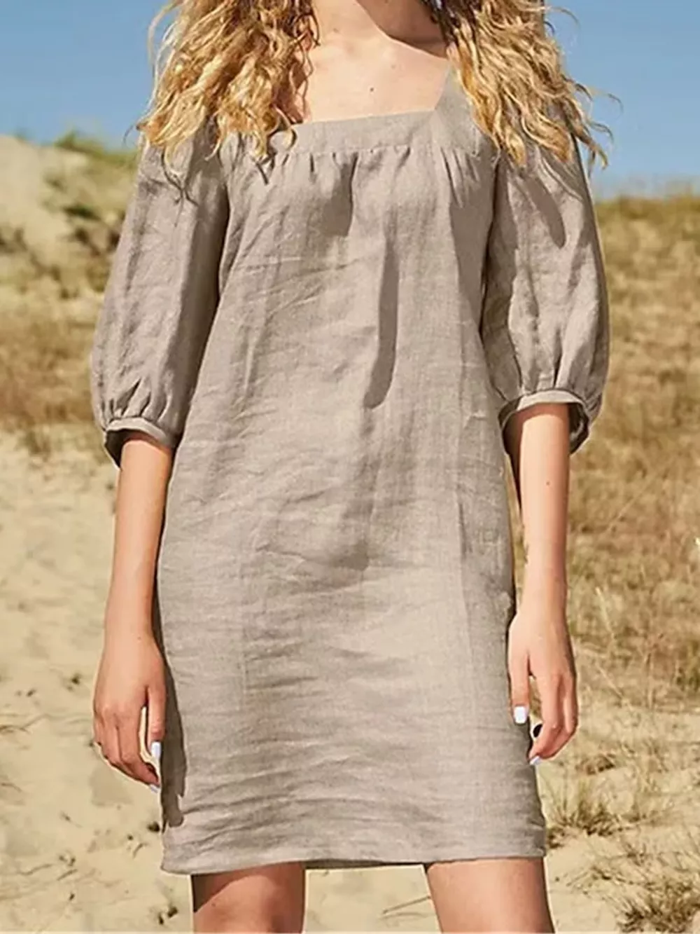 Square Neck Puff Sleeve Mini Dress, image 6