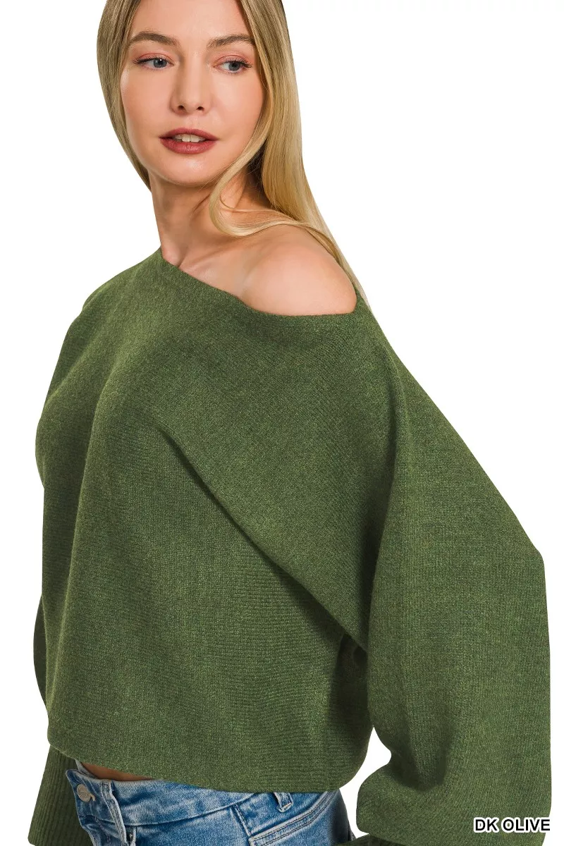 Zenana Boat Neck Balloon Sleeve Sweater, image 4