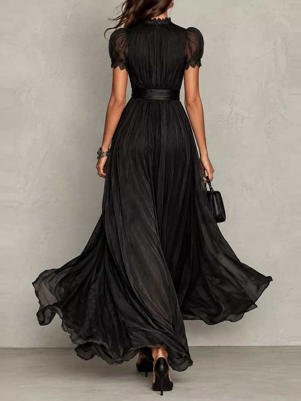 Full Size Elegant Sheer Chiffon Mock-Neck Maxi Dress with Keyhole Detail Plus Size, image 20
