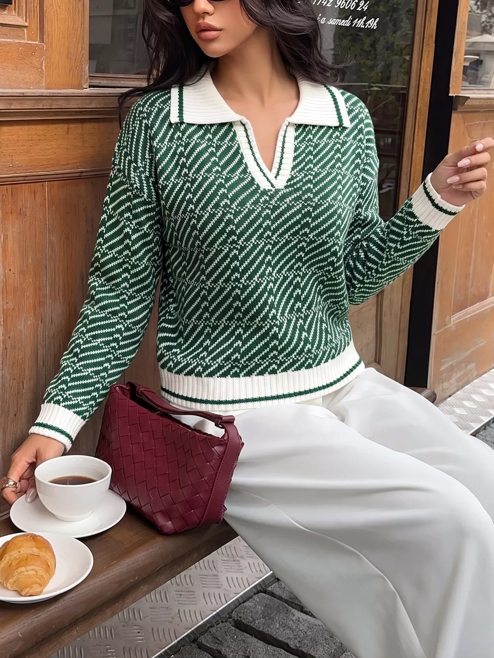 Geometric Patterned Collared Sweater, image 5