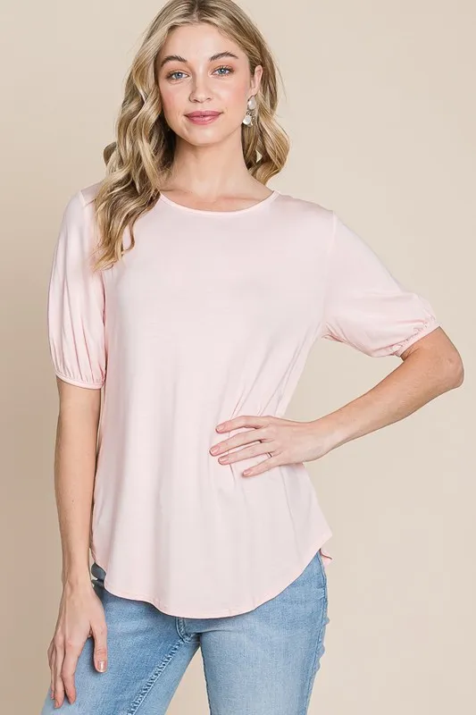 Round Neck Puff Sleeve T-Shirt