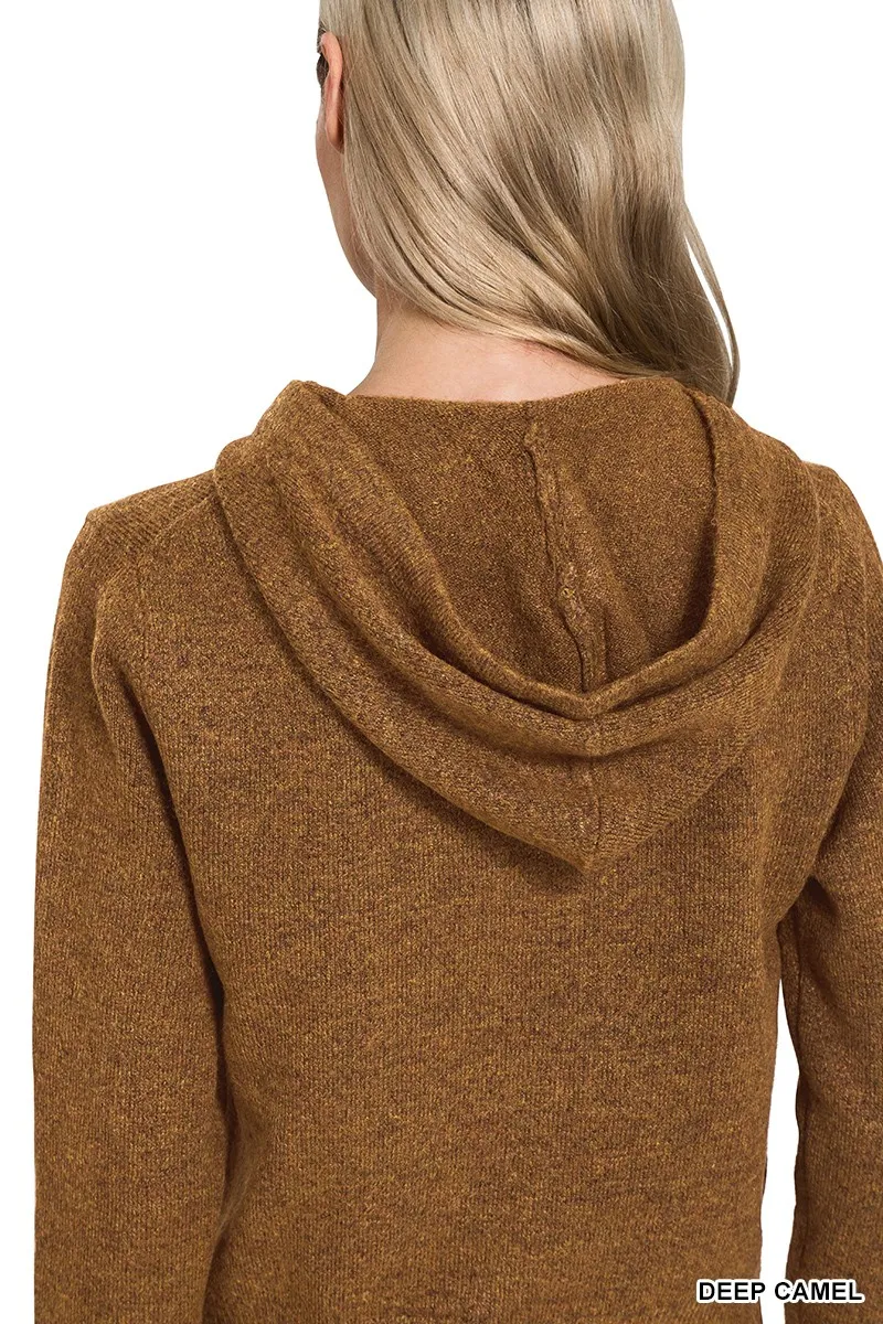 Drawstring Zip Up Hooded Cardigan, image 5