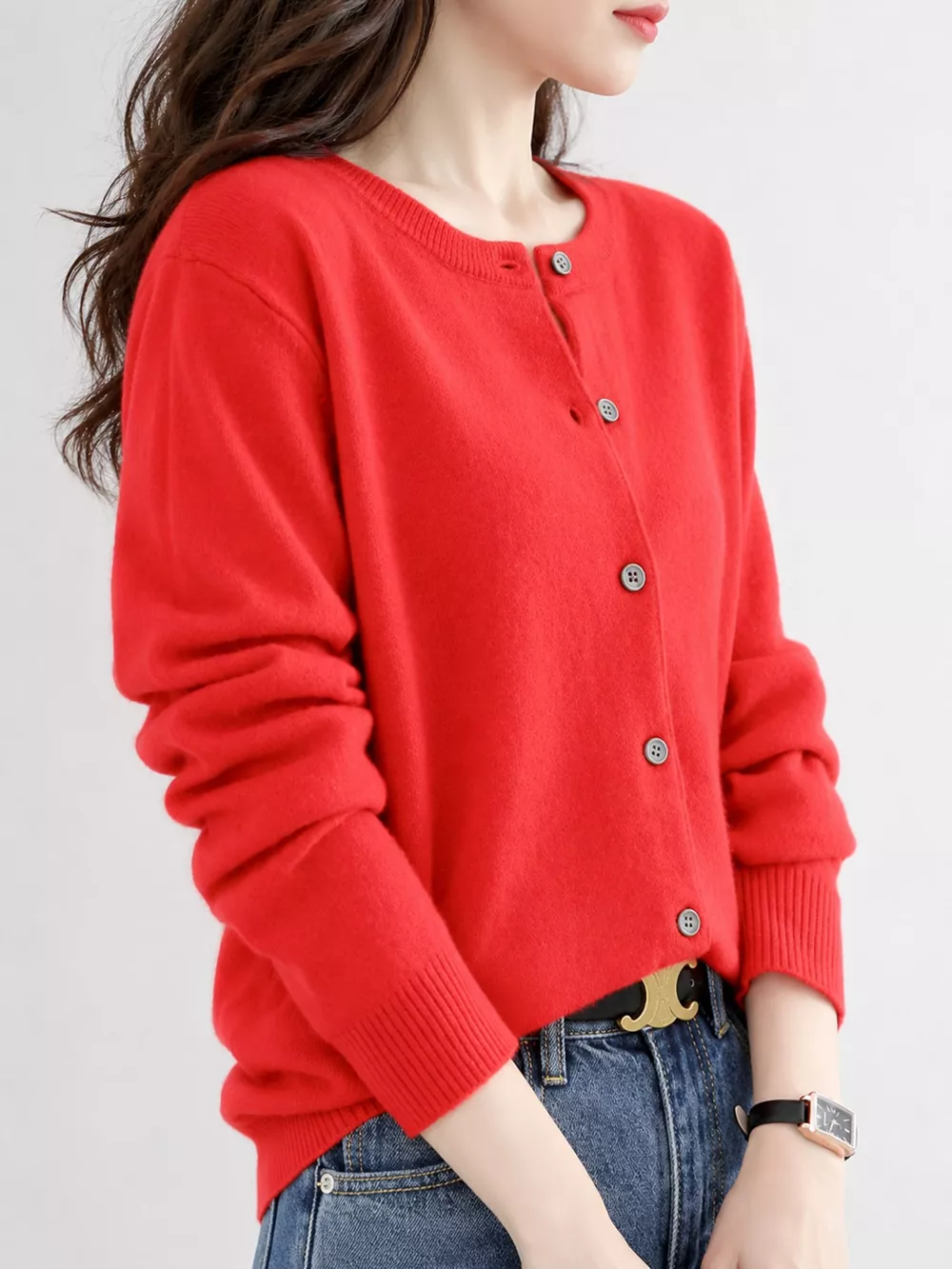 Crew-Neck Button-Down Cardigan, image 9