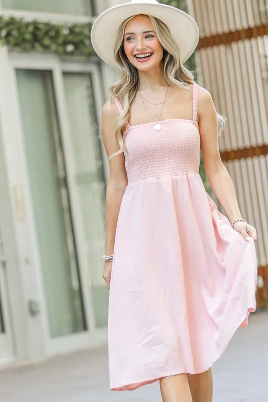 Smocking Open-Back Sleeveless Midi Dress, image 5