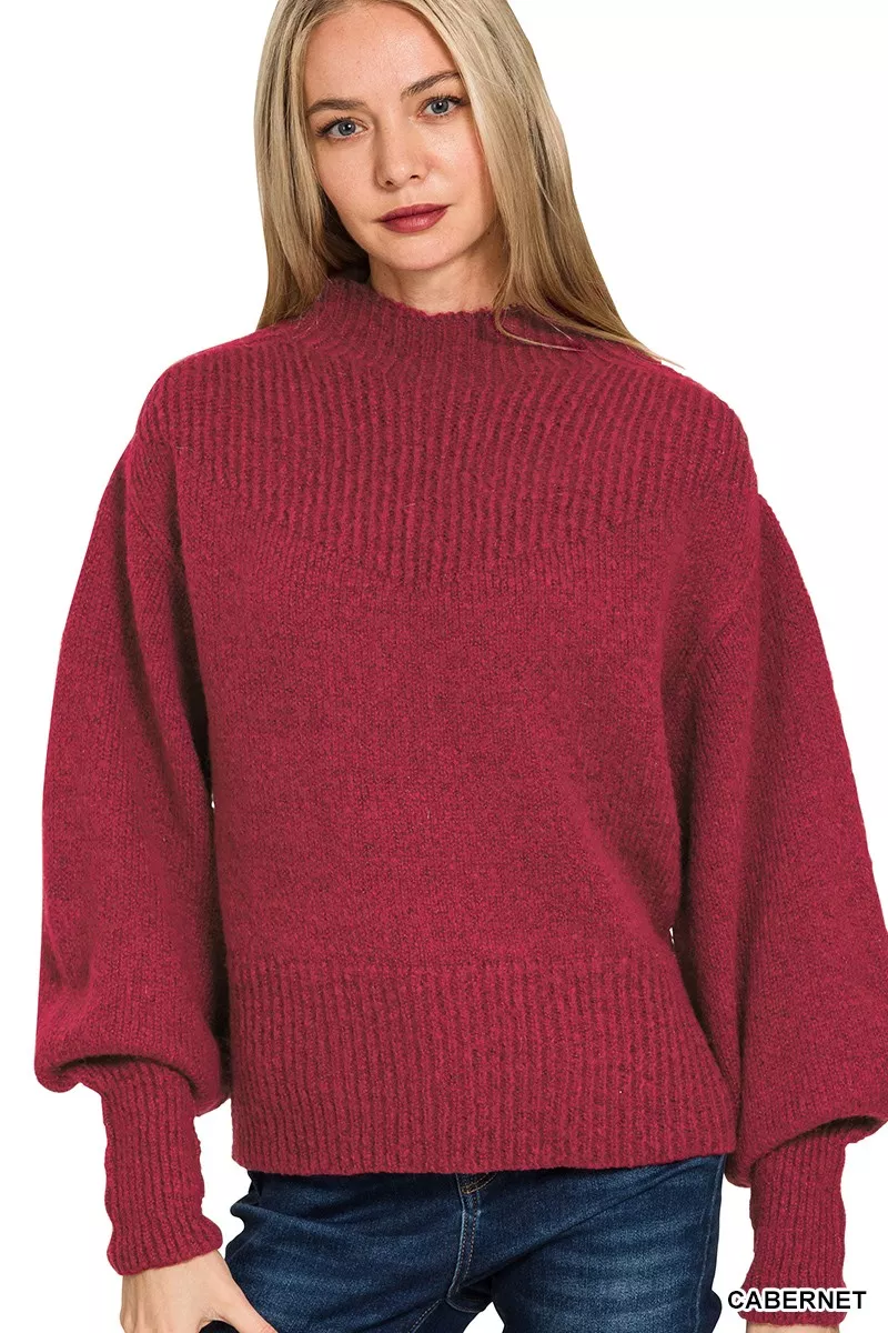 Balloon Sleeve Mock Neck Sweater