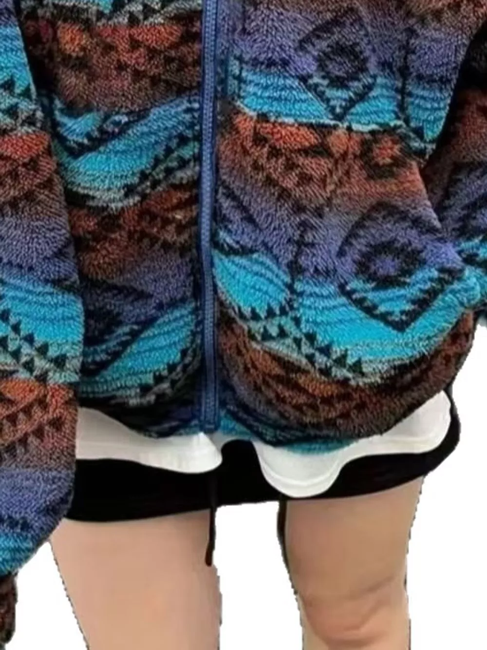 Geometric Pattern Fleece Zip-Up Jacket, image 6