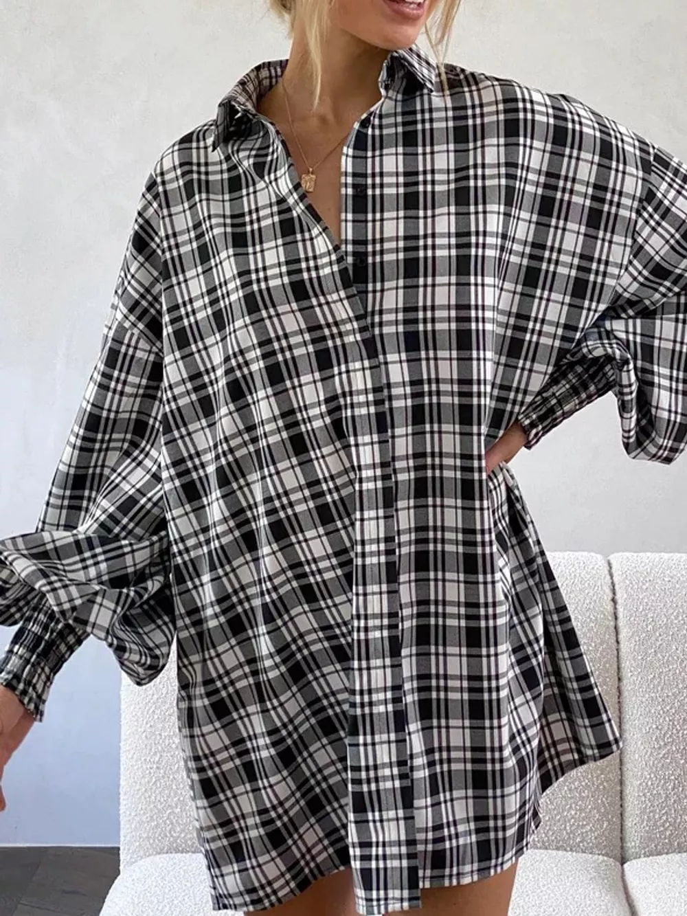 Oversized Plaid Button Up Shirt, image 17