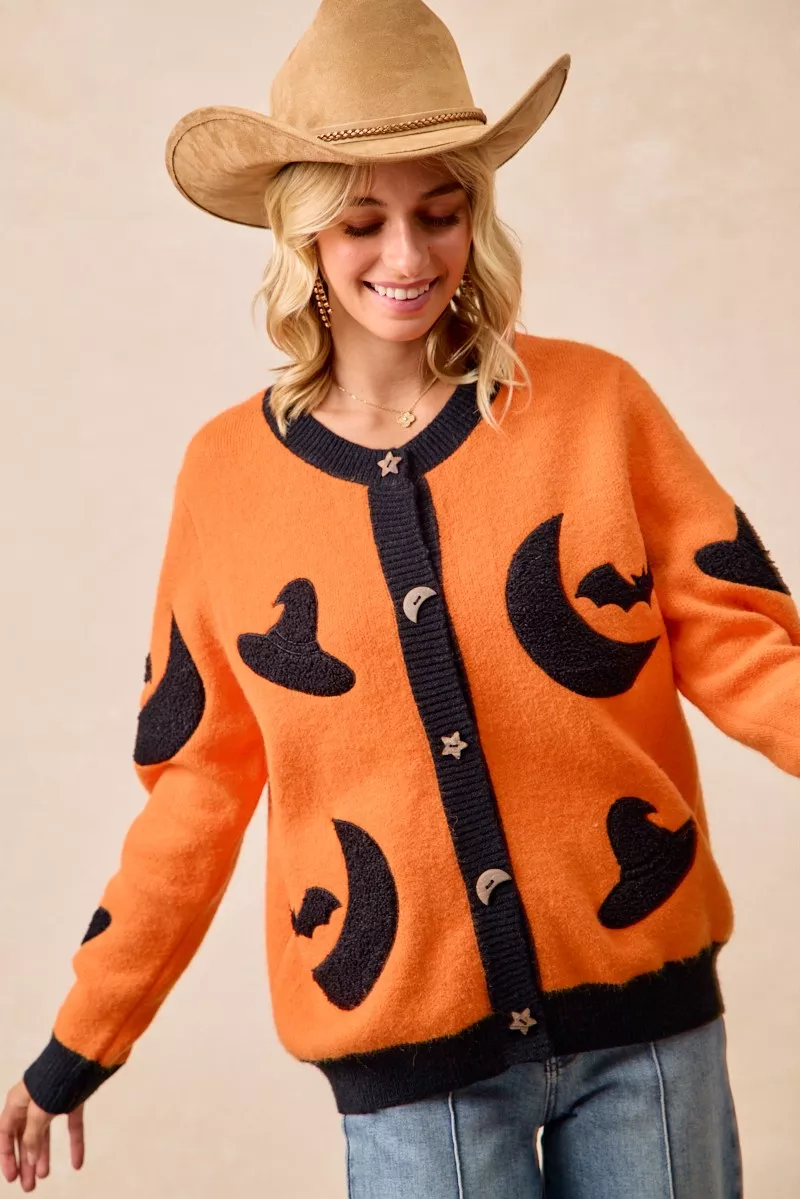 Halloween Witch Hat Moon Bat Artwork Cardigan, image 15
