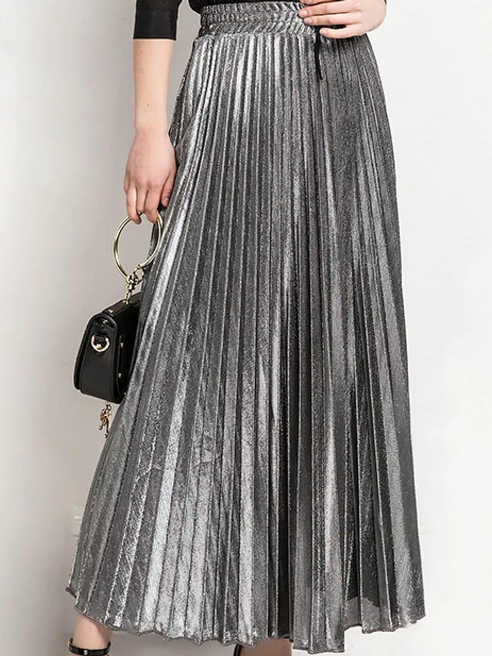 High-Waisted Pleated Maxi Skirt, image 6