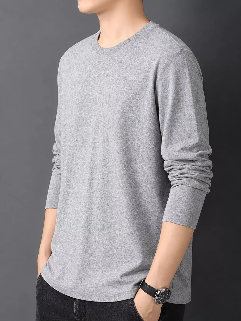 Men's Plus Size Round Neck Long Sleeve T-Shirt, image 17