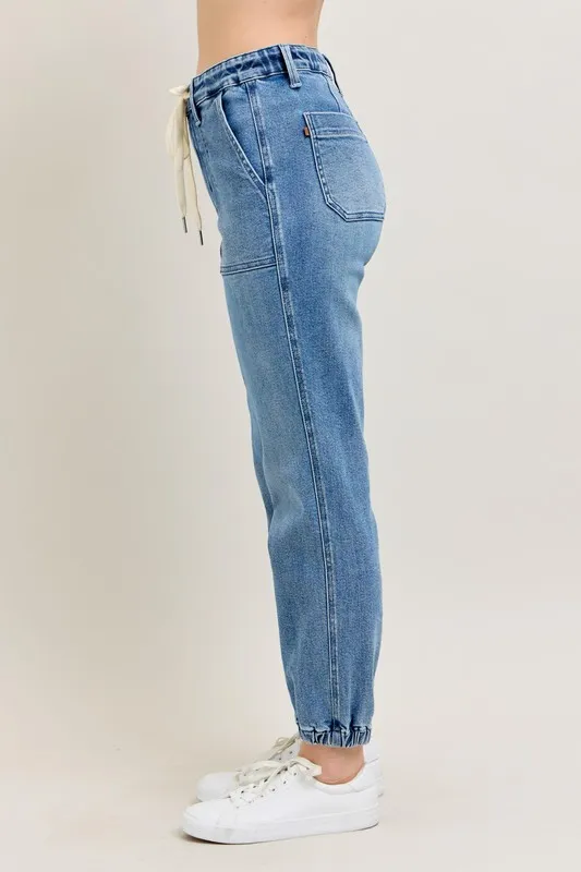 Full Size High Waist Denim Jogger Plus Size, image 9