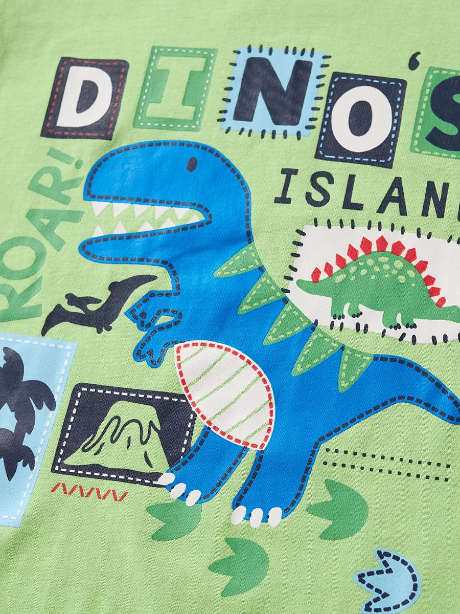 Children's Dino Island Graphic T-shirt and Plaid Shorts Set, image 3