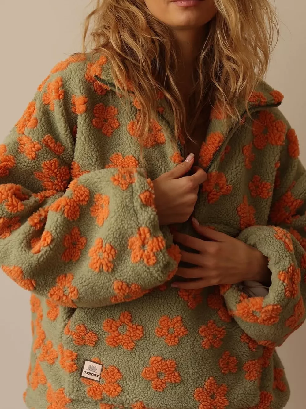 Floral Quarter-Zip Sherpa Sweatshirt, image 5