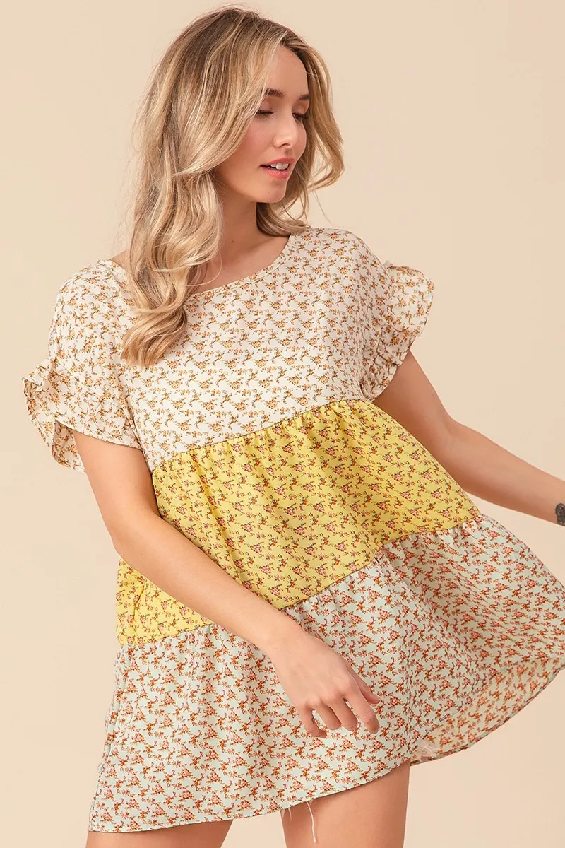 Flroal Printed Woven Color Block and Tiered Top, image 11