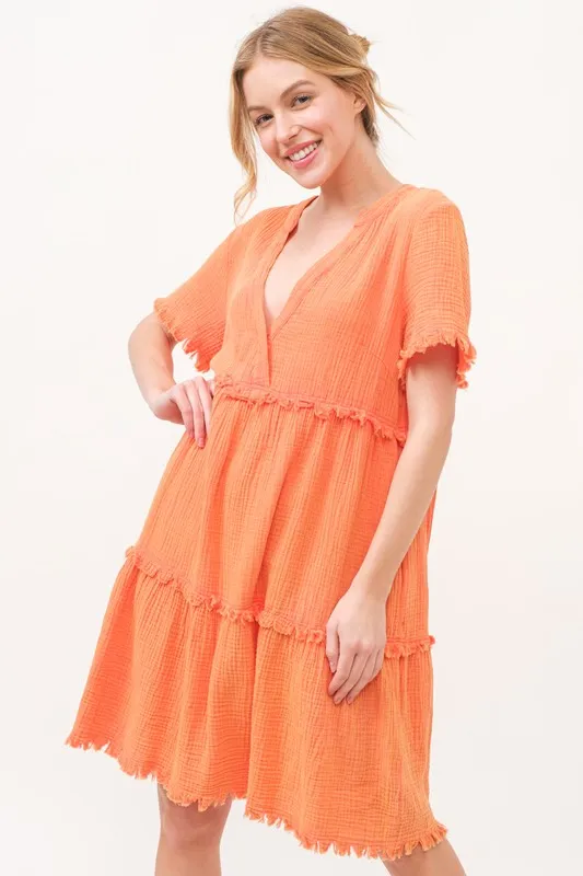 Washed Frayed Detail Tiered Dress, image 6