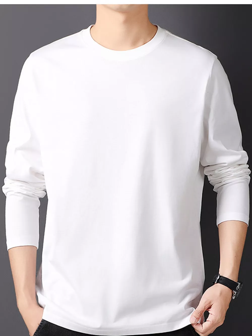 Men's Plus Size Round Neck Long Sleeve T-Shirt, image 3