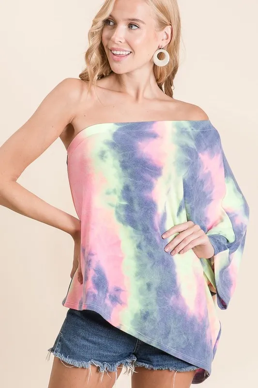 Tie Dye French Terry One Shoulder Top with Dolman, image 2