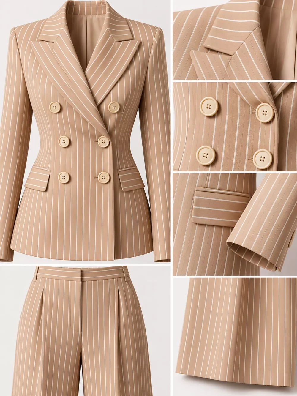 Double-Breasted Pinstripe Blazer and Wide-Leg Pants Set, image 26