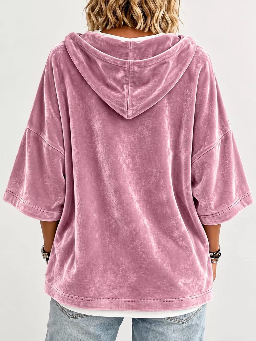 Full Size Velvet Short Sleeve Hoodie Plus Size, image 10