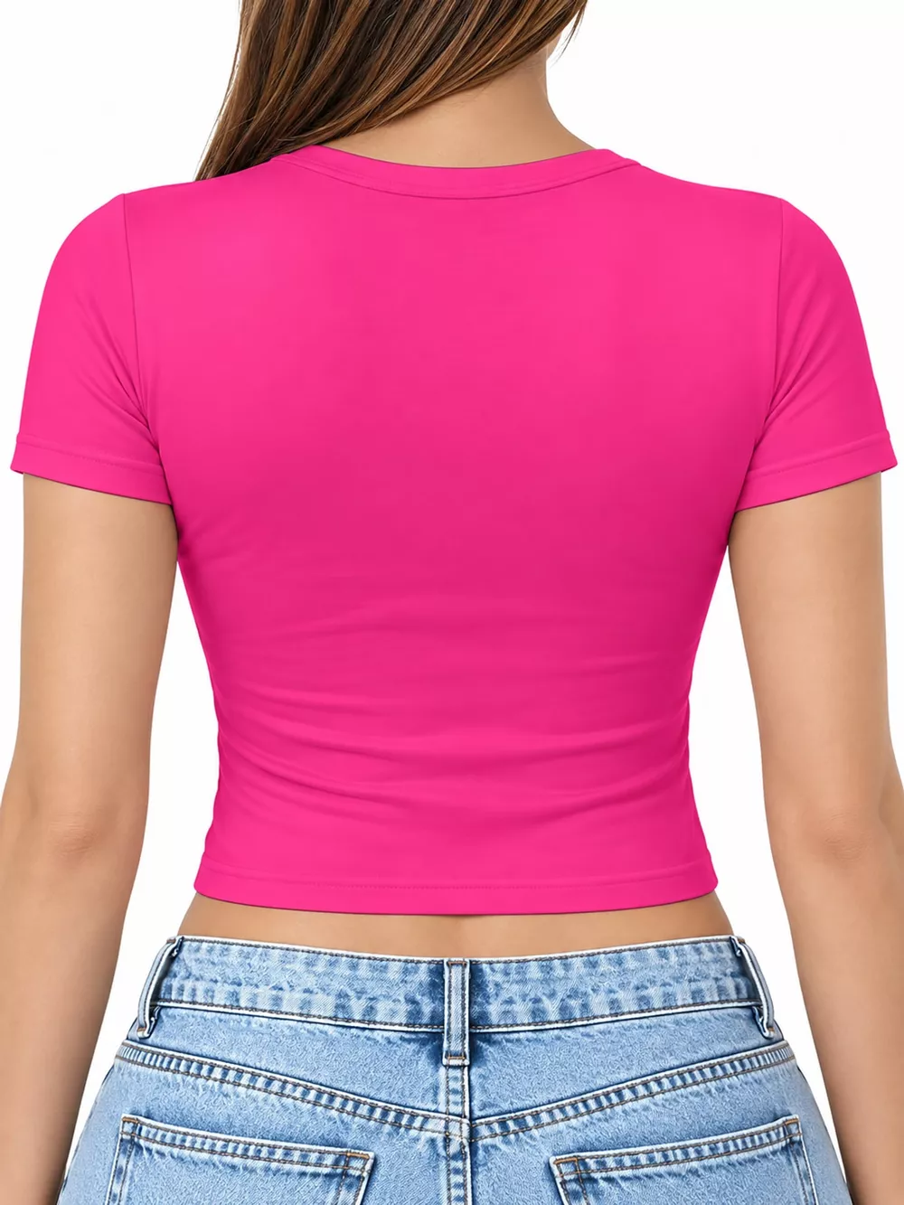 Slim Fit Basic Crew Neck Short Sleeve Crop T-Shirt, image 34
