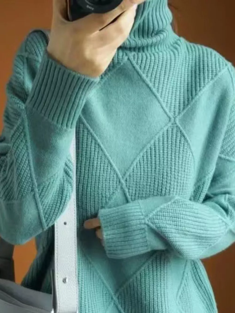 Full Size Diamond Pattern Turtleneck Sweater Plus Size, image 14