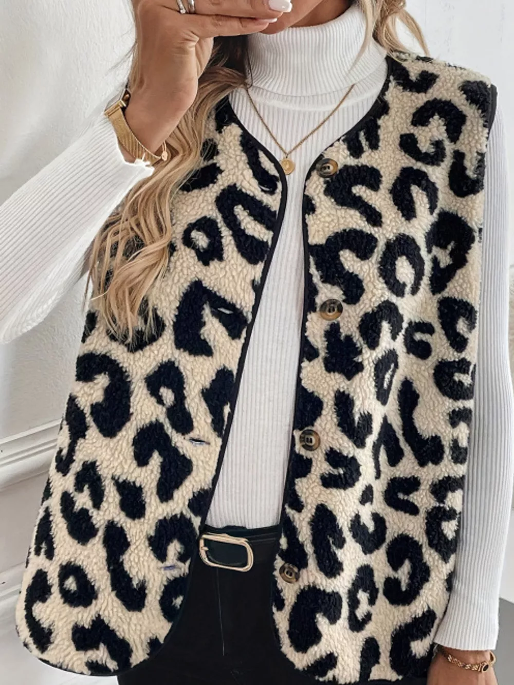 Leopard Button Up Vest Coat, image 2