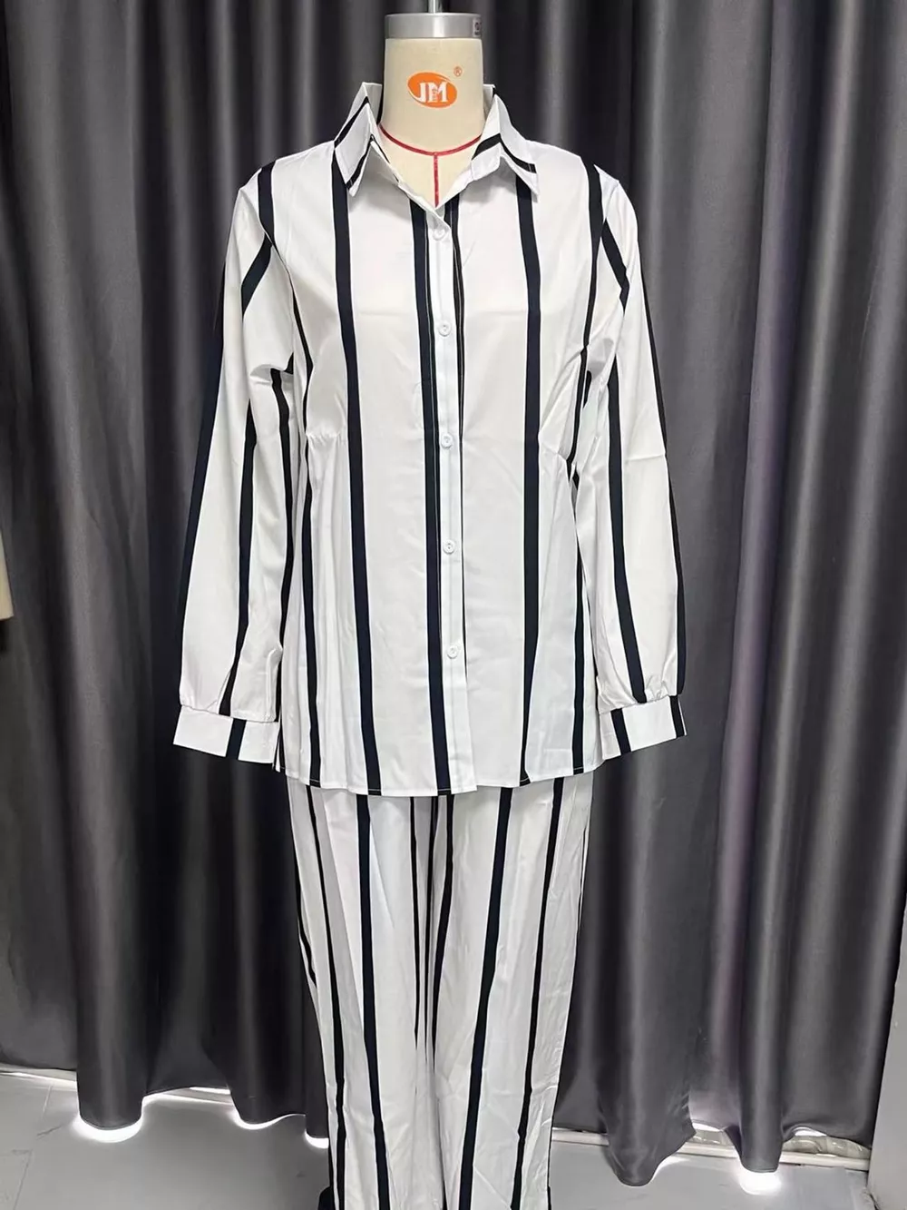 Striped Button-Down Shirt and Wide-Leg Pants Two-Piece Set, image 14