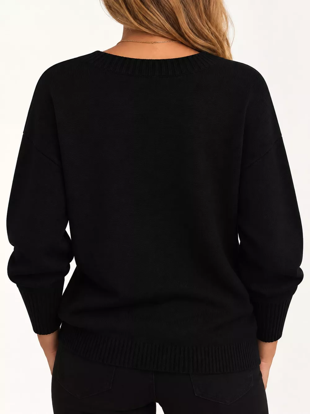 Full Size V-Neck Dropped Shoulder Sweater Plus Size, image 38