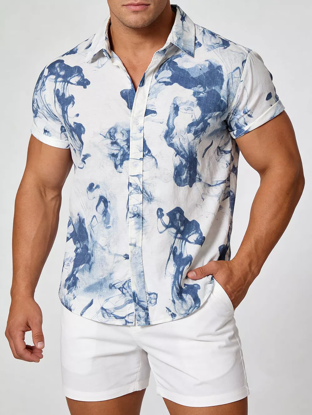Men's Plus Size Abstract Ink Splash Print Short Sleeve Shirt, image 5