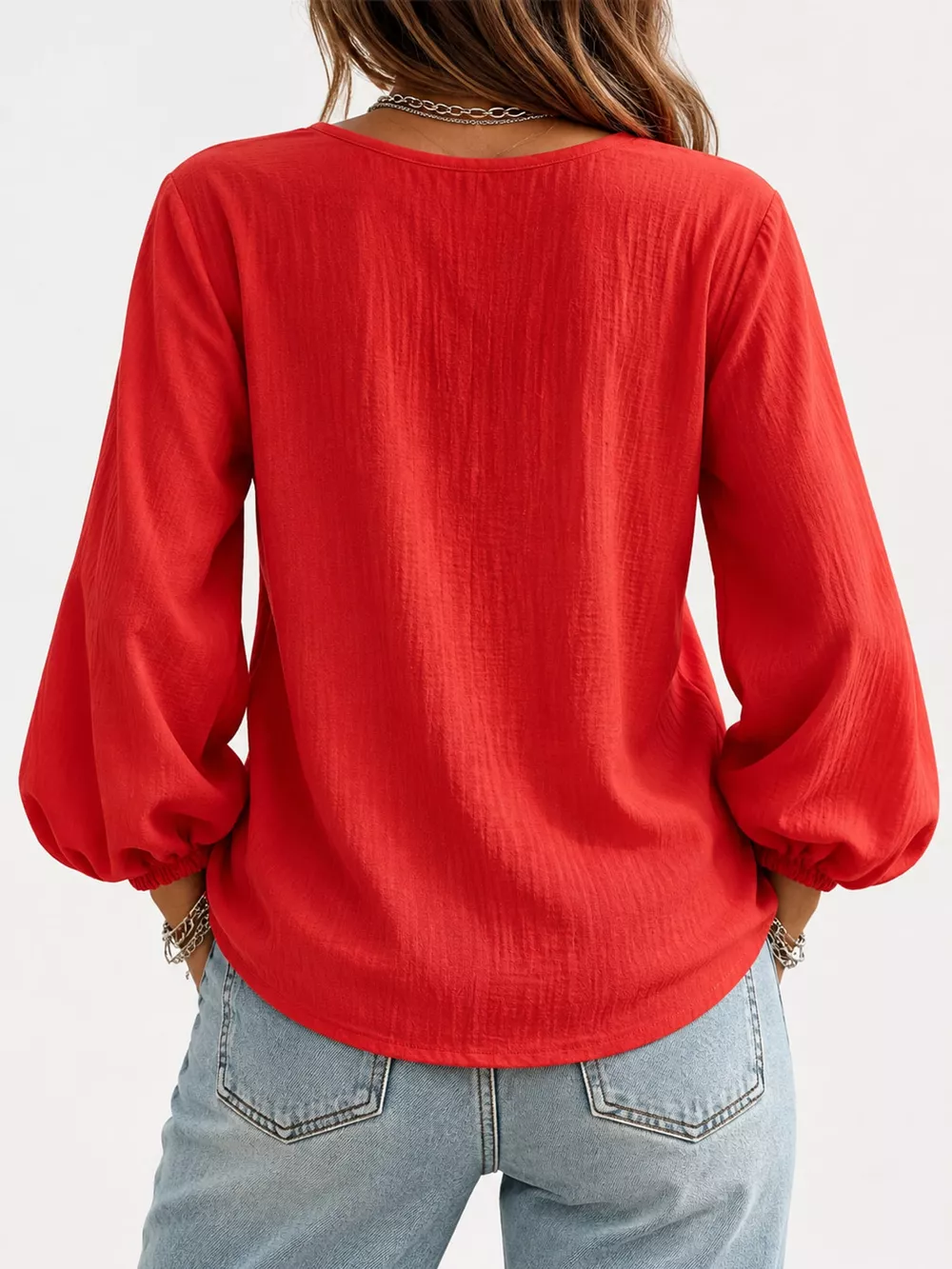 Full Size Elasticated Cuffs Long Sleeve Blouse Plus Size, image 22