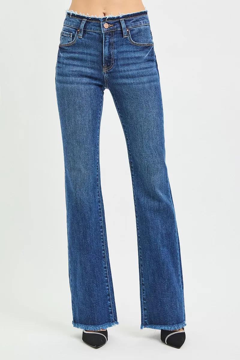 Full Size Mid Rise Bootcut Frayed Waistband Hem Detail Jeans Plus Size