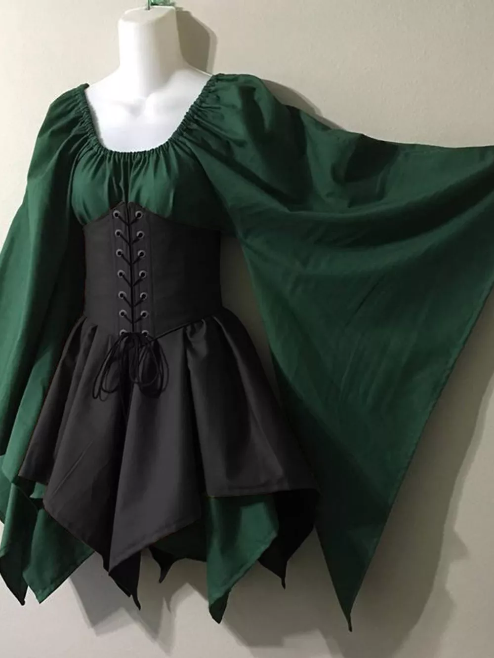Full Size Lace-Up Flare Sleeve Irregular Hem Dress Plus Size, image 13