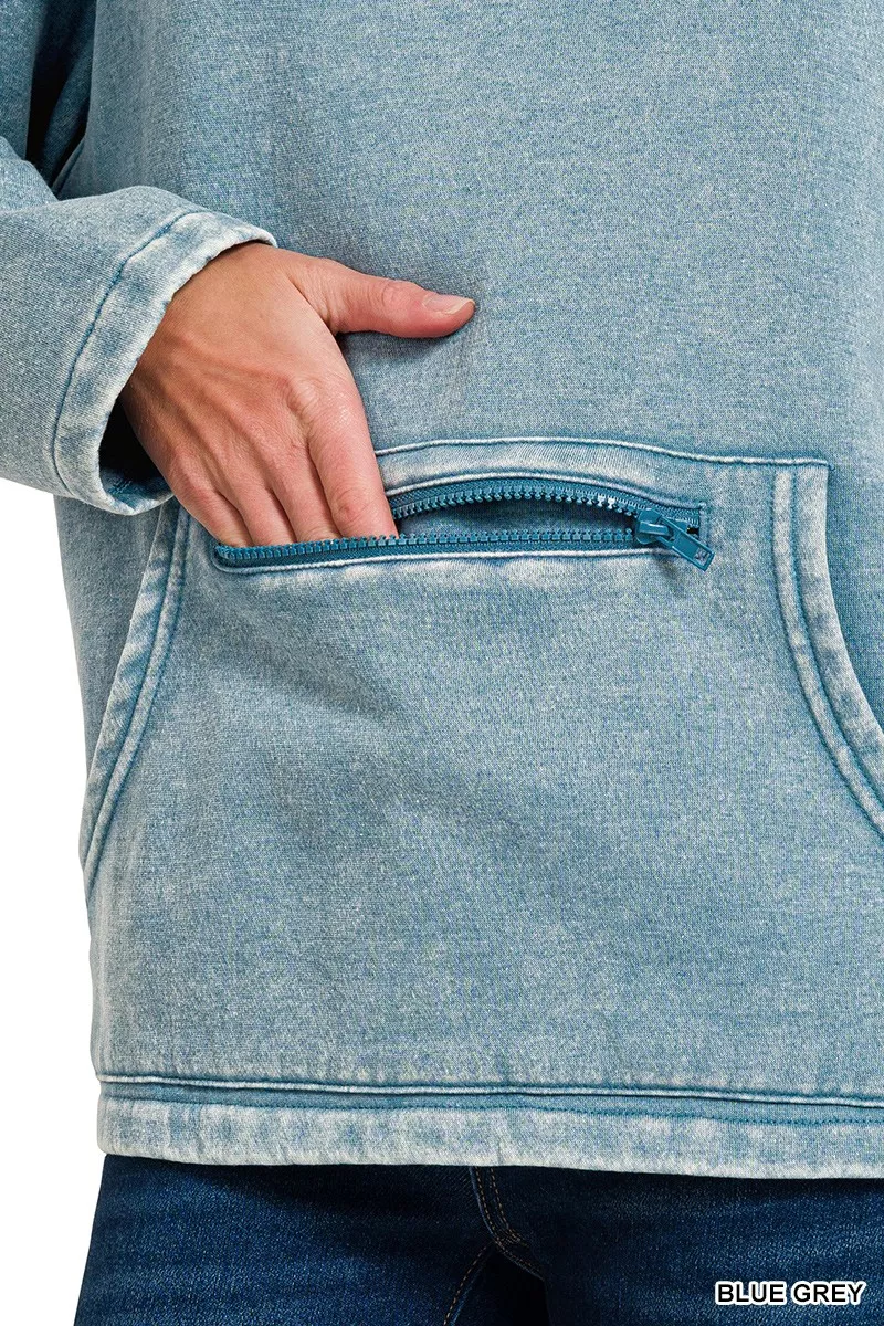 Fleece Washed High Neck Kangaroo Pocket Sweatshirt, image 5