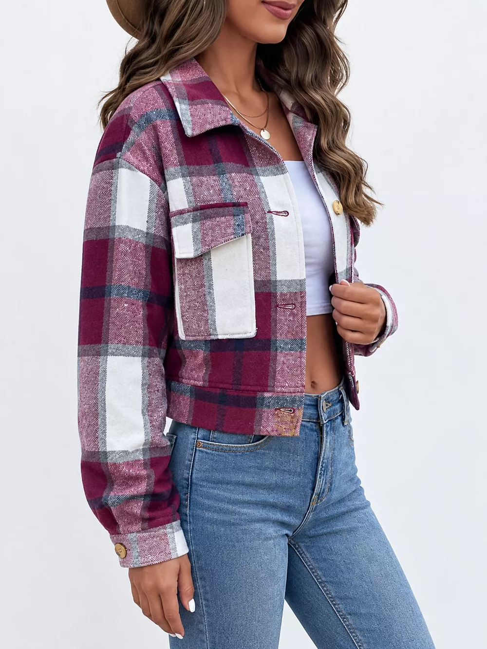 Plaid Button-Front Cropped Jacket, image 29