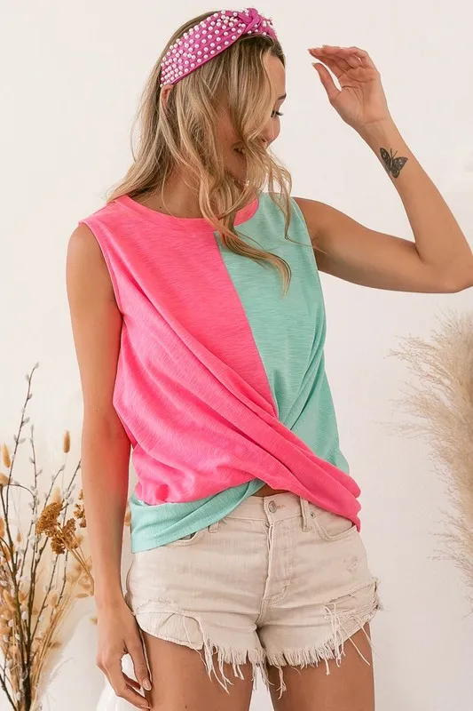 Slub Terry Color Block Twisted Top, image 8