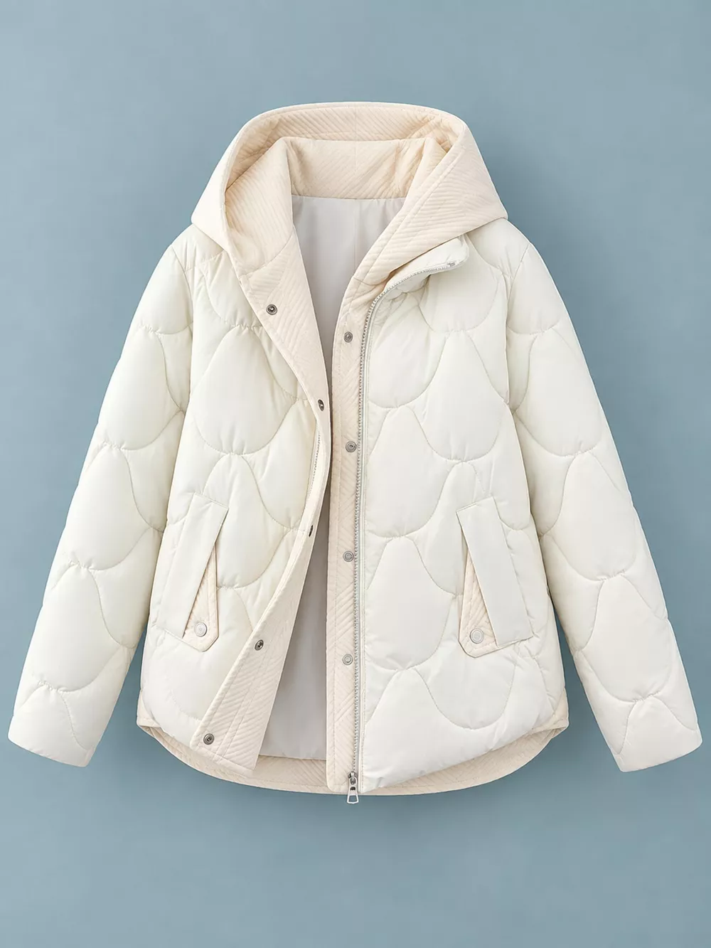 Plus Size Quilted Hooded Puffer Jacket with Snap-Button Closure, image 3