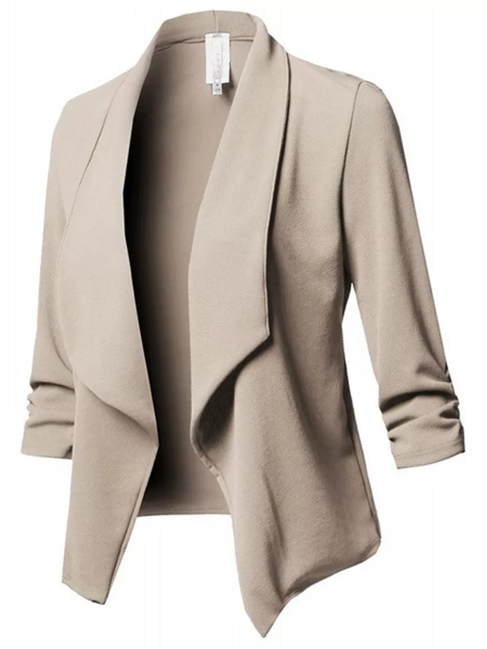 Full Size Open Front Drape Blazer with 3/4 Ruched Sleeves Plus Size, image 8