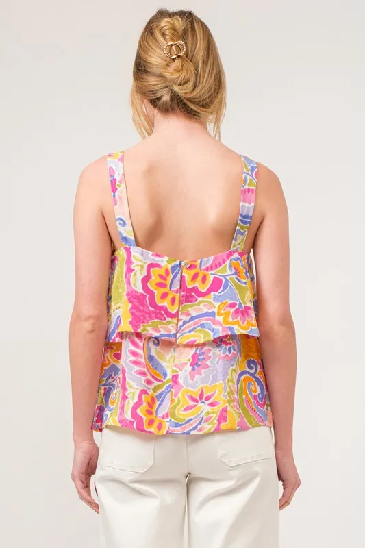 Square Neck Tiered Paisley Printed Top, image 3