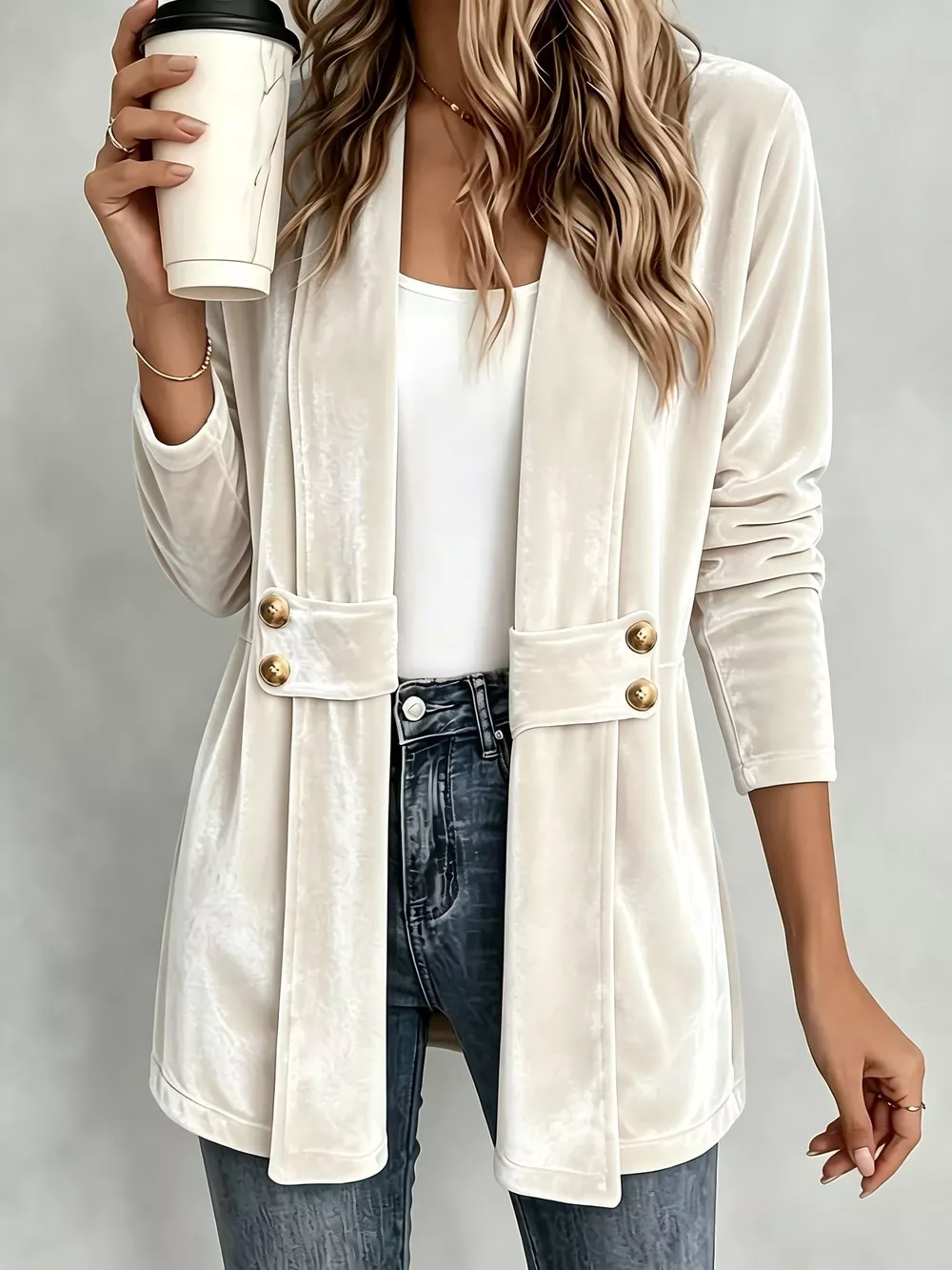 Elegant Velvet Open-Front Outerwear, image 5