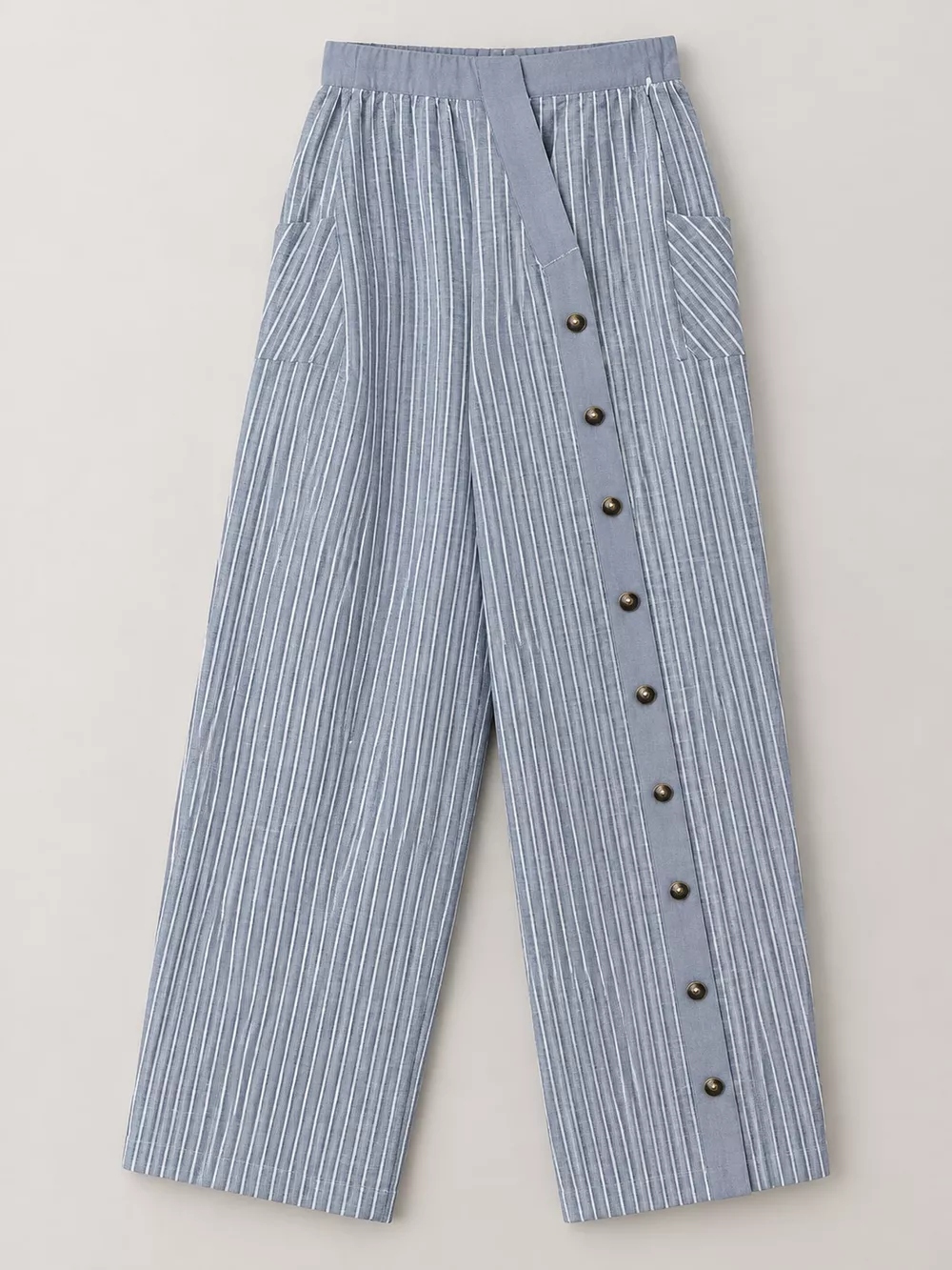 Striped Casual Pants with Side Button Detail, image 4