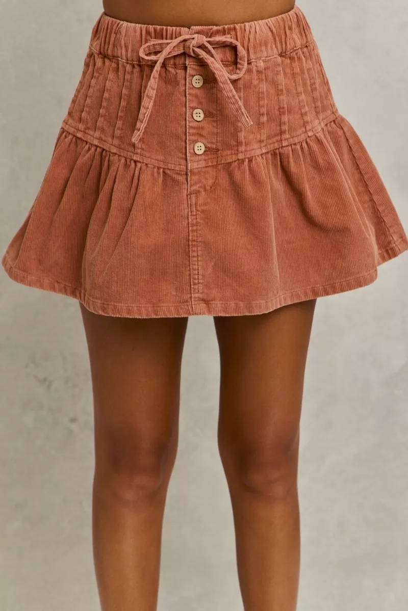 Mineral Wash Pintucked Corduroy Mini Flared Skirt, image 10