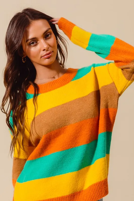 Multi Color Stripe Sweater with Ribbed Detail, image 8