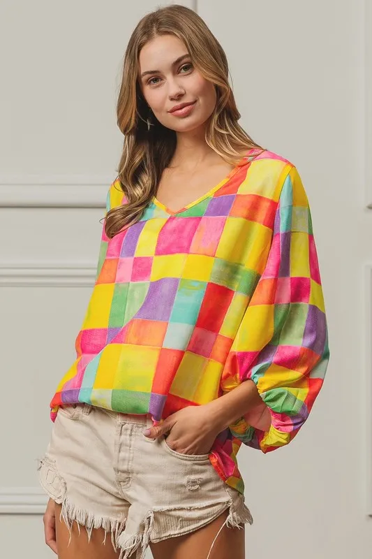Multi Block Bubble Pop Ballon Top, image 2