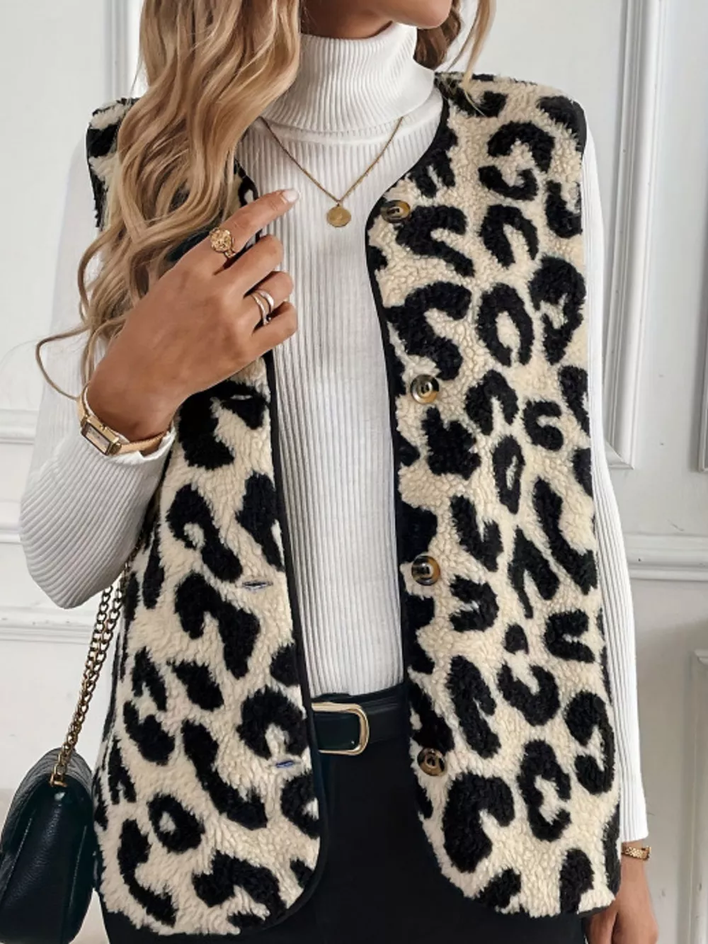 Leopard Button Up Vest Coat