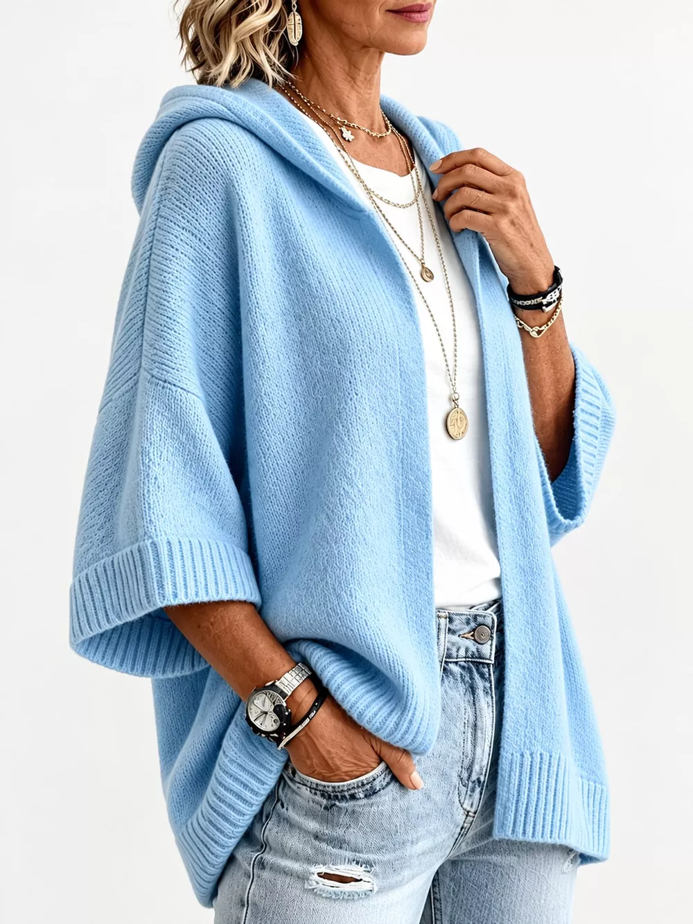Full Size Hooded Open-Front Knit Cardigan Plus Size, image 7