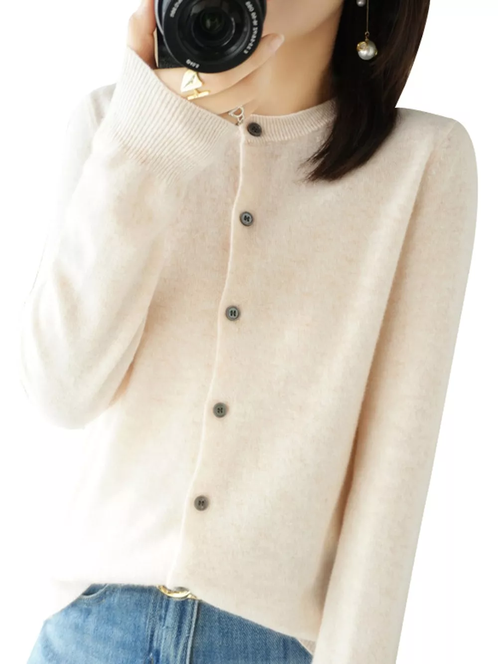 Classic Crew Neck Knit Cardigan, image 17
