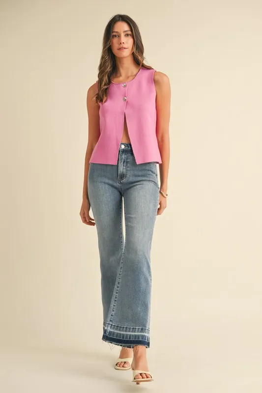 Metal Button Detail Crop Sweater Vest